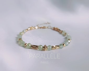 Bracelet Prehnite et perle gold filled 14k |  bracelet délicat | Cadeau De Noël | pierre précieuse | Lithothérapie | bracelet minimalistes