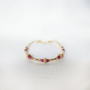 Minimalist ruby bracelet | gold filled pearl | everyday fine jewelry | trendy retro style | women&#39;s christmas gift | unique delicate handmade