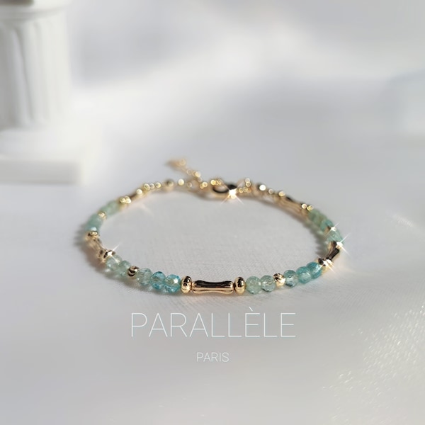 Bracelet Apatite | or rempli 14k | Cadeau de Noël | bijoux intemporel | délicat | pierre naissance | lithothéraphie | Parallèle Bijoux