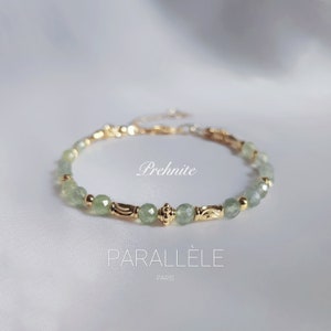 Prehnit-Armband und 14-karätige goldgefüllte Perle |  zartes Armband | Weihnachtsgeschenk | Edelstein | Lithotherapie | minimalistisches Armband