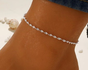 Solid Anklet, Silver Anklet, Dainty Anklet, Solid Line Anklet, Twisted Anklet, Simple Anklet, Stylish Anklet