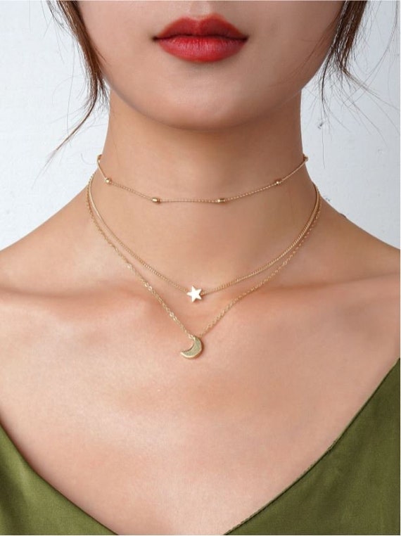 Moon \u0026 Star Charm Layered Necklace 