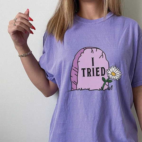 i tried tshirt . purple cute gaylor halloween daisy headstone shirt