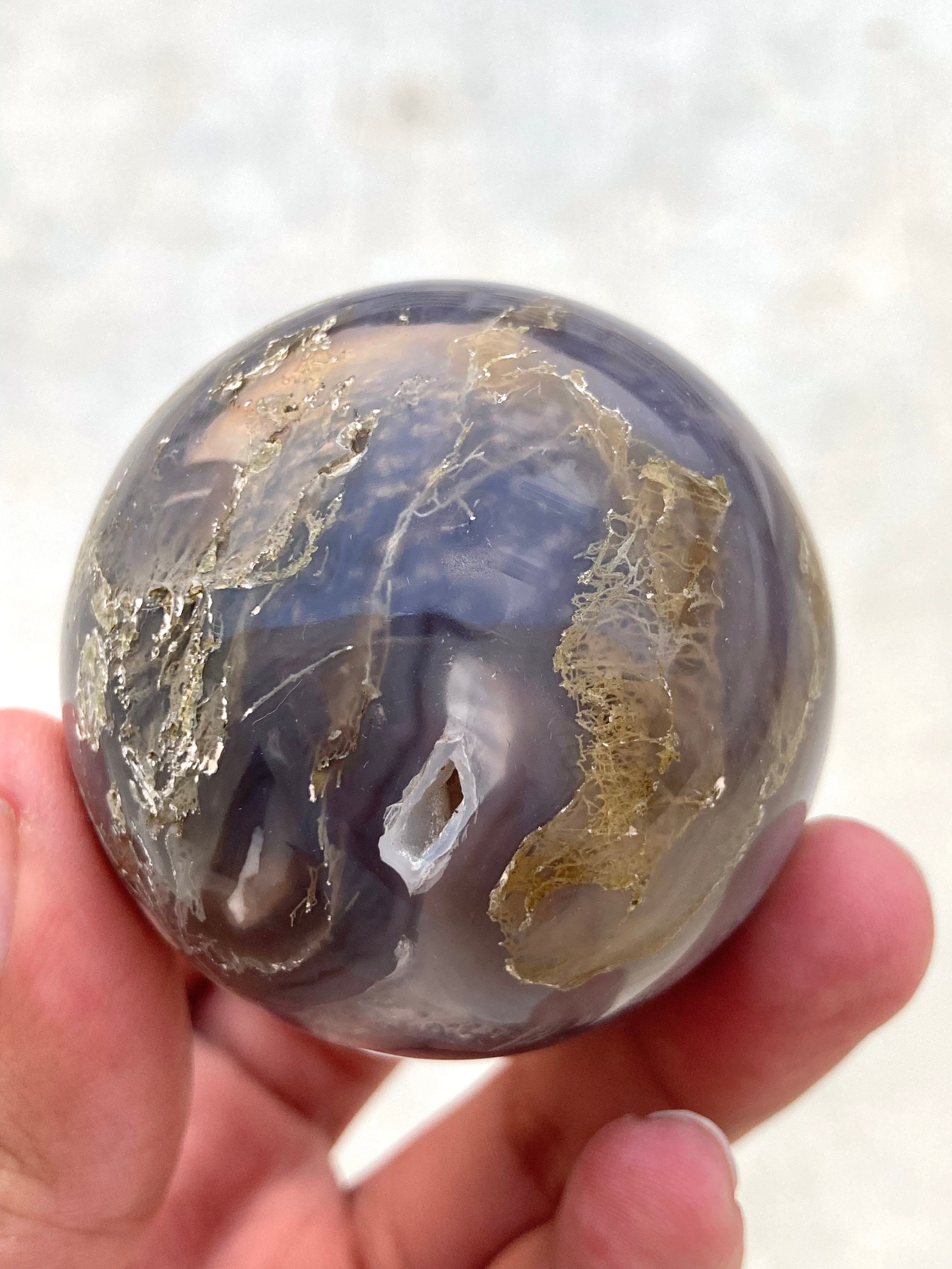 Gorgeous Moss Agate Sphere With Blue Chalcedony Inclusions | Etsy UK