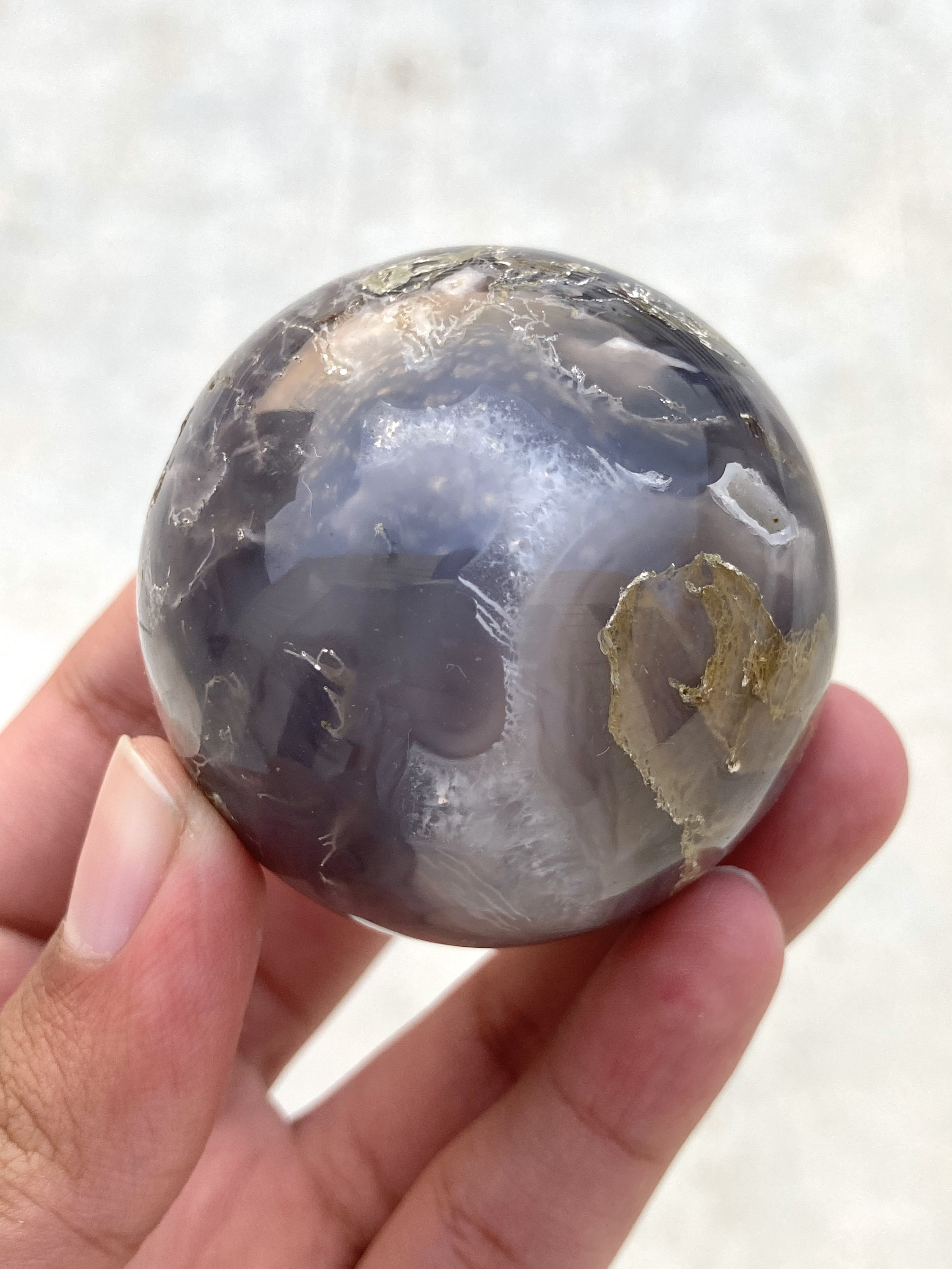 Gorgeous Moss Agate Sphere With Blue Chalcedony Inclusions | Etsy UK