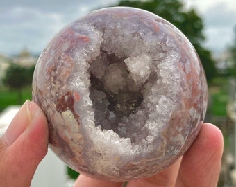 20MM Natural Pretty Evil Eye Agate Geode Gemstone Sphere Crystal Ball Healing 