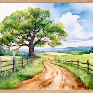Oak Tree Watercolor Print Old Tree Print From Watercolor Painting Countryside Landscape Oak Tree Art Rustic Home Decor Trees Art Unframed