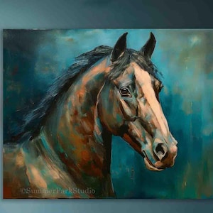 Horse Print: Elegant Equestrian Art Tea Home Decor, Landscape Canvas or Paper Print