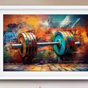 Barbell Art For Gym: Weightlifting Wall Decor Graffiti Fitness Art