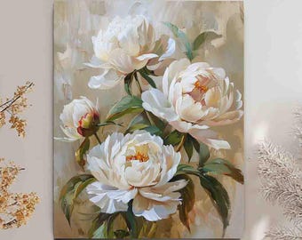Lámina de peonía blanca: decoración floral, obra de arte mural (papel o lienzo)