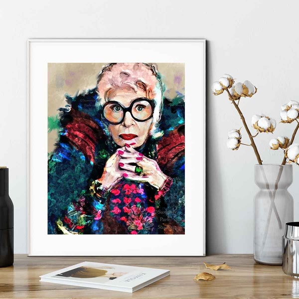 Iris Apfel Art Print Apfel Wall Art Fashion Icon Interior Designer Art Iris Apfel Fashion Print Fashion Icon Apfel Portrait Office Art