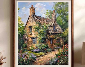 English Cottage Print - England Countryside Wall Art (paper or canvas)