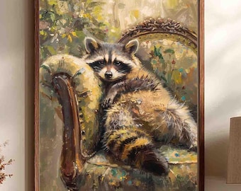 Lámina decorativa de mapache – Divertidos animales para decorar (papel o lienzo)
