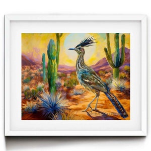 Desert Roadrunner Art Print Southwest Wildlife Art Desert Landscape Print