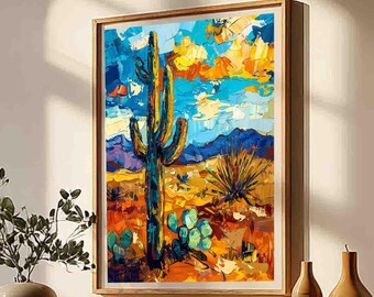 Colorful Desert Print - Southwest Art Landscape Decor Cactus Wall Art