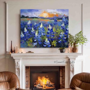 Texas State Flower Bluebonnet Canvas Print From Original Painting Texas Country Art, Giclee Print on Gallery-wrapped Canvas, Ready to Hang
