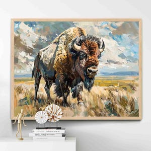 Buffalo Art American Bison Wall Art Buffalo Portrait of Bison Great Plains Farmhouse Decor | Giclée on Paper, Ready To Hang Canvas Options