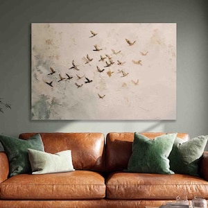 Abstract Flying Birds Art Print: Minimalist Wabi-Sabi Style