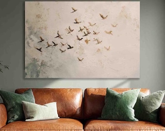 Abstract Flying Birds Art Print: Minimalist Wabi-Sabi Style