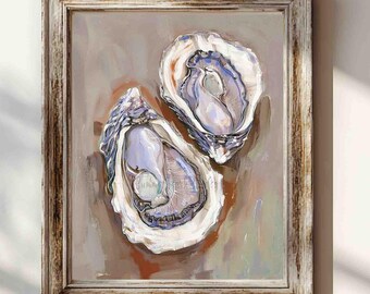 Lámina artística de ostras - Decoración de pared para cocina estilo casa de playa (papel o lienzo)