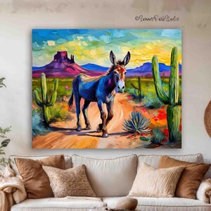 Southwest Desert Donkey Art: Landscape Print Wildlife Wall Art