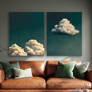 Moody Storm Cloud Art Prints Set van twee: blauwgroen, blauw en smaragdgroen tinten