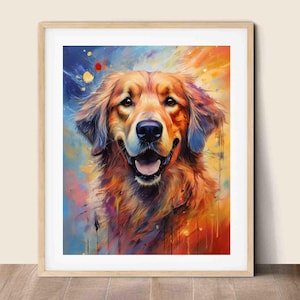 Golden Retriever Art Dog Wall Art Pop Art Colorful Golden Retriever Wall Art, Paper Print or Ready To Hang Canvas Options