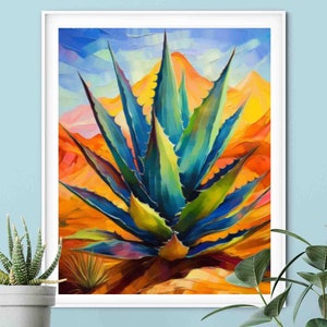 Blue Agave Cactus Art Print: Southwest Desert Wall Decor