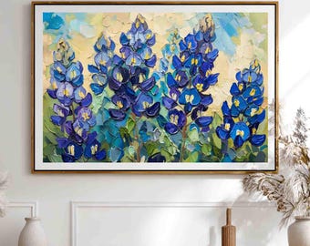 Bluebonnet Flowers Art - Texas Wall Décor Blue Flower Field Print (paper or canvas)