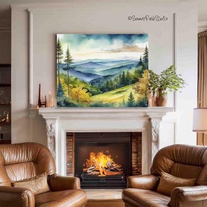 Blue Ridge Mountains Art Mountain Forest Painting Print Blue Ridge Watercolor Art North Carolina Landscape Wall Art Print and Canvas Options