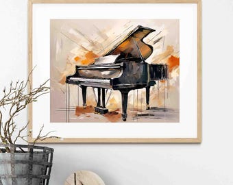 Abstract Piano Art Print - Modern Music Room Decor Pianist