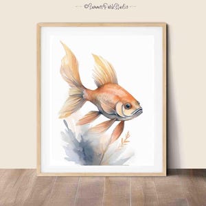 Goldfish Art Print Gold Fish Print Watercolor Print Goldfish Wall Art Fish Print Bathroom Print Beach House Aesthetic Gold Fish Art Print