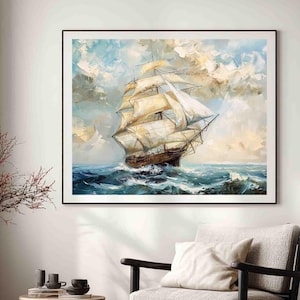 Vintage Sailing Ship Print: Nautical Maritime Wall Art Sailboat Art