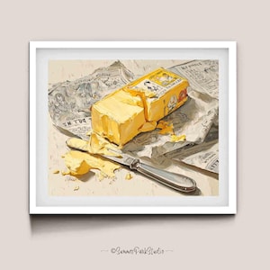 Retro Butter Print: Kitchen Food Illustration Still Life Art French Kitchen