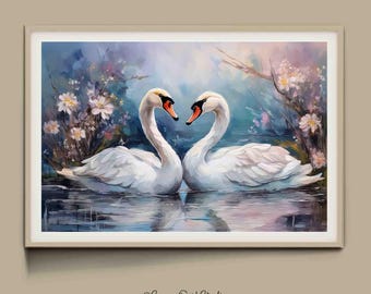 Swan Art Print: Vintage Swans in Lake, Farmhouse Nursery Decor - Etsy