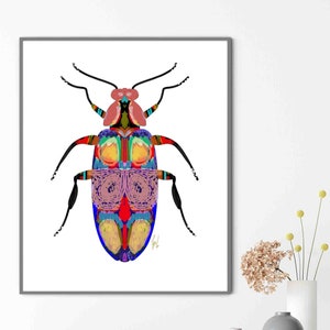Colorful Beetle Art Print: Fun Insect Watercolor, Kids Room Decor