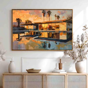 Palm Springs Sunset Print: Mid-Century Modern Architecture, Poolside Sunset Art