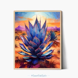 Blue Agave Cactus Art Print: Desert Southwest Decor