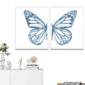 Blue Butterfly Wings Art Prints: Set of 2, Nursery Wall Decor