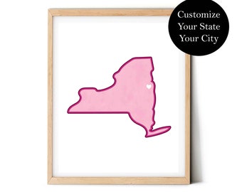 Custom State College City Location Preppy Dorm Room Wall Decor Art Printable College Town Sign State Outline Preppy Wall Art Pink Printable