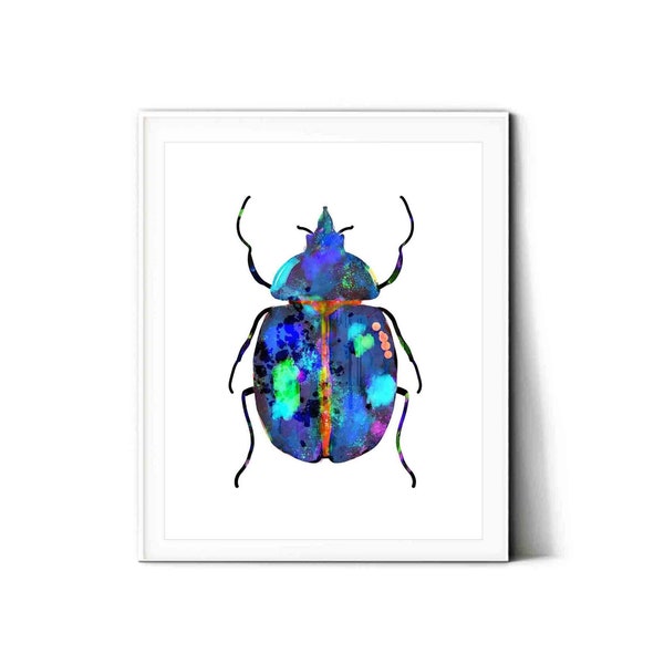 Blue Beetle Bug Wall Art Print Fun Colorful Blue Bug Watercolor Beetle Art Print Beetle Kids Room Decor Blue Insect Art