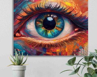 Grafika ścienna z okiem – dekoracja do gabinetu optometrycznego, wydruk dla optyka (papier lub płótno)