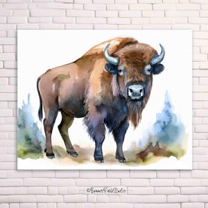 Buffalo Art Bison Print American Buffalo Wall Art Animals of Grasslands Art National Park Animals, Paper and Ready To Hang Canvas Options