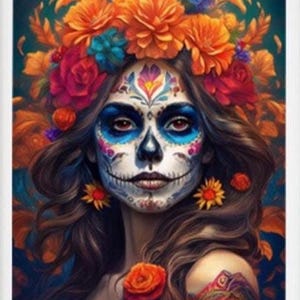Day of the Dead Woman Painted Face Art: Paper and Canvas
