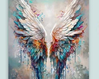Lámina artística de alas de ángel emplumadas: decoración espiritual para la pared