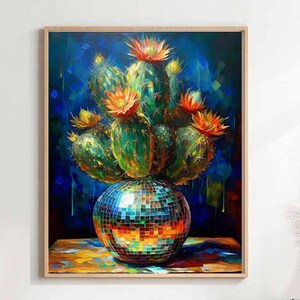 Cactus Art - Disco Ball Print, Southwest Floral Wall Decor