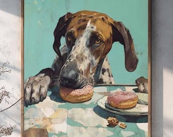 Funny Dog with Donuts Print – Retro Kitchen Wall Art