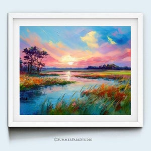Marsh Landscape Print Lowcountry Marsh Art Charleston Beach House Decor Grandmillenial Art South Carolina Marsh Wall Art Pink and Blue Sky