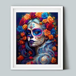 Day of the Dead Woman Painted Face Wall Art Day of Dead Mexican Tradition Life Remembrance Culture Celebration, Poster and Canvas Options