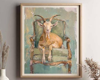 Lámina decorativa de cabra – Decoración de pared neutra estilo casa de campo (papel o lienzo)